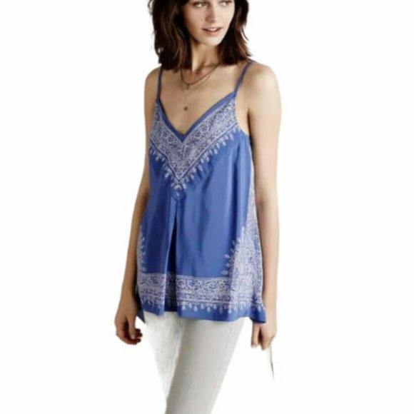 Anthropologie HD In Paris 100% Silk Moonset Asymmetrical Handkerchief Hem Tank 8 - Picture 2 of 6